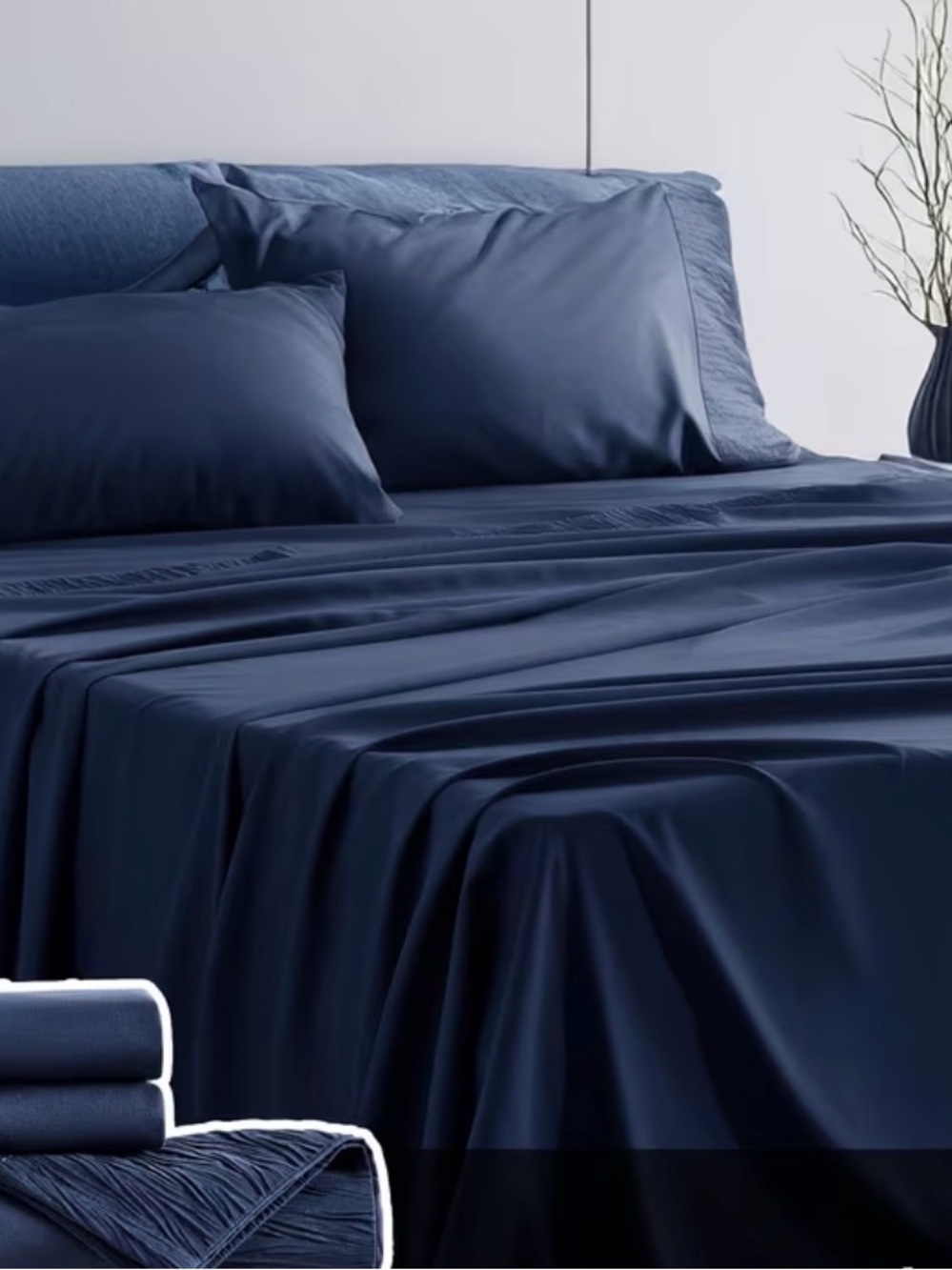 Luxury Navy Blue Bed Sheet Set - Unbranded